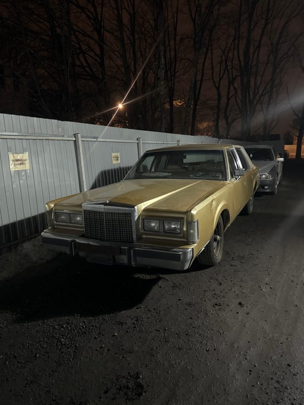 Vintage sedan documented in nighttime Zhabkino encounter
