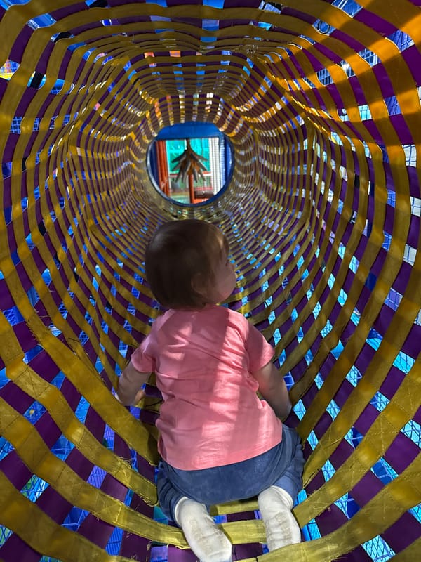 Child plays at indoor playground in Ukrainian village