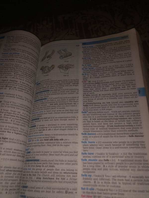 Dictionary pages photographed one by one in Jalingo at night