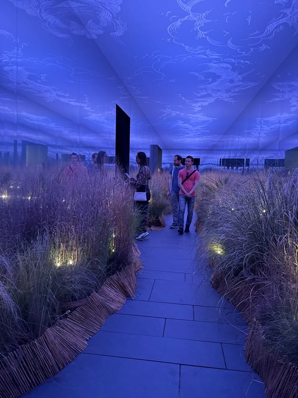 Contemporary art exhibition with cloud installations attracts visitors in Milan