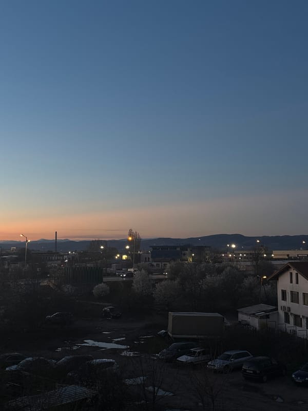 Evening twilight scenes captured across Sofia, Bulgaria