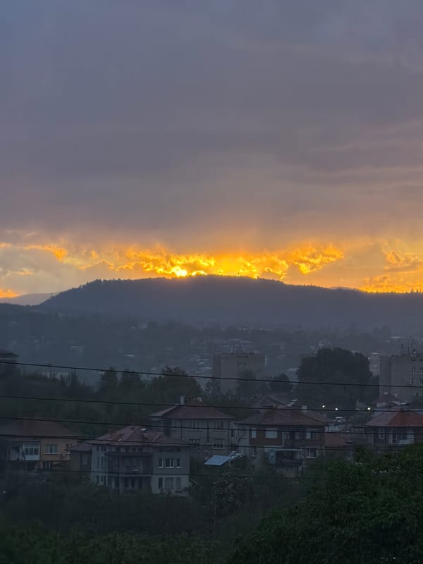Golden sunset observed through clouds over Kardzhali, Bulgaria