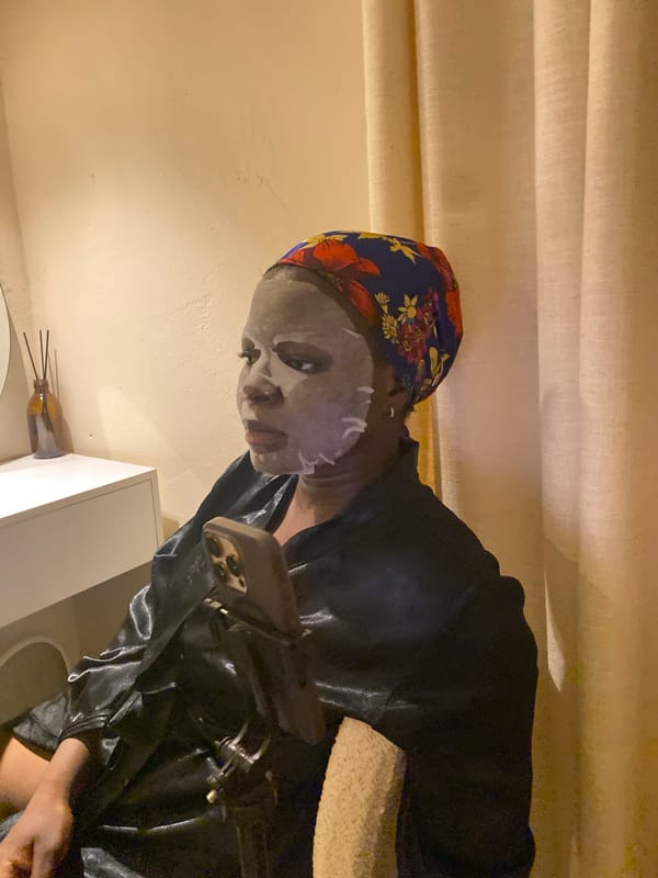 Evening skincare routine documented in Jos residential setting