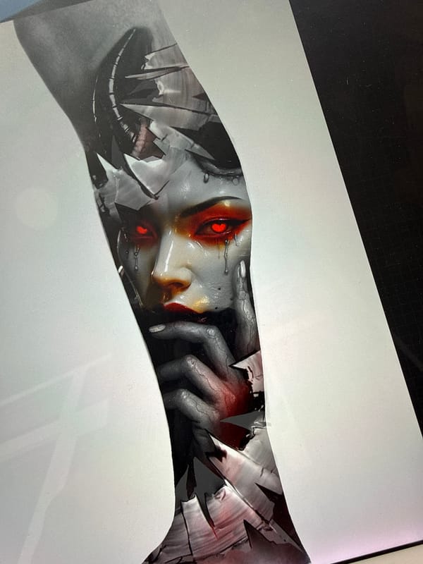 Digital artist showcases tattoo designs on tablet in Sofia