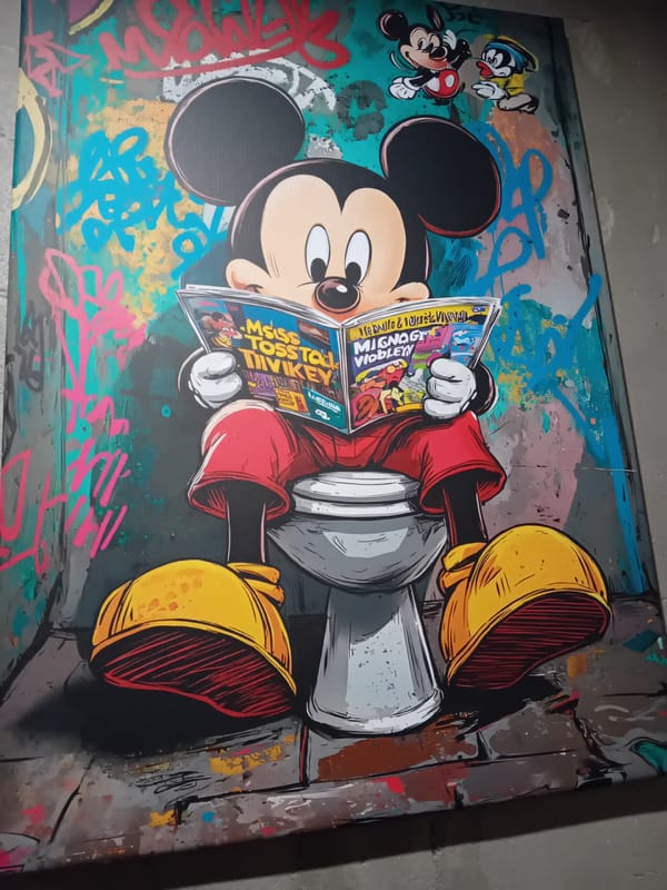 Mickey Mouse painting spotted reading comic in Barcelona