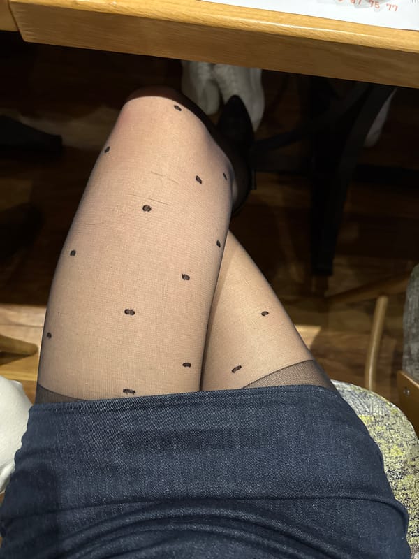 Polka-dot stockings spotted at Sofia cafe