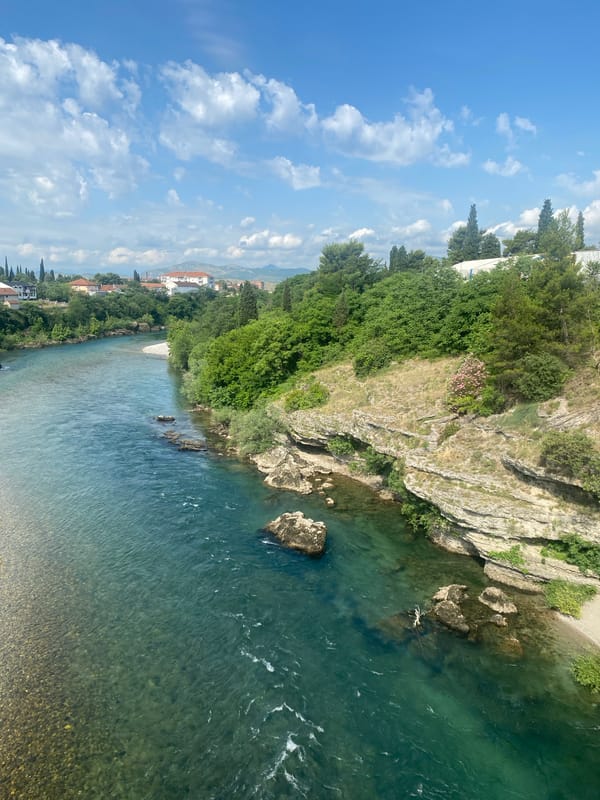 Clear turquoise river captured in aerial view near Podgorica