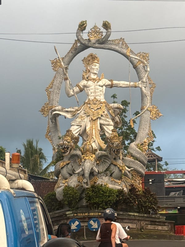 Gold-adorned stone statue documented in Ubud District, Bali