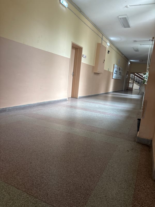 Morning documentation of institutional building interiors and classroom spaces