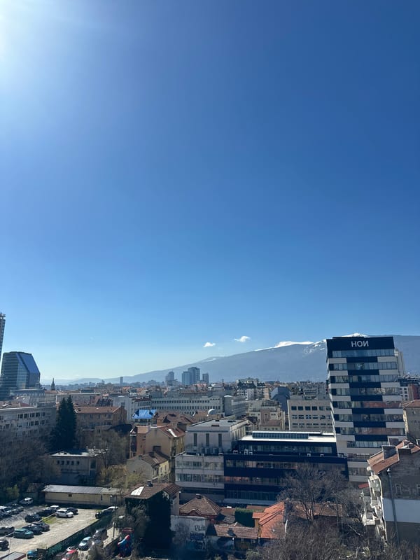 Morning cityscape captured from elevated viewpoint in Sofia, Bulgaria