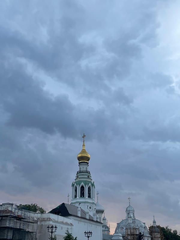 Vologda city center and riverfront on a June evening