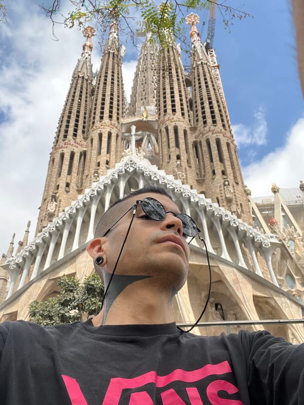Tourist photographed at Barcelona's Sagrada Familia basilica
