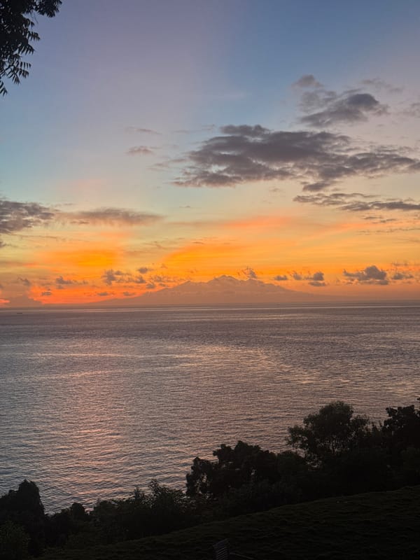 Sunset observed over water from elevated position