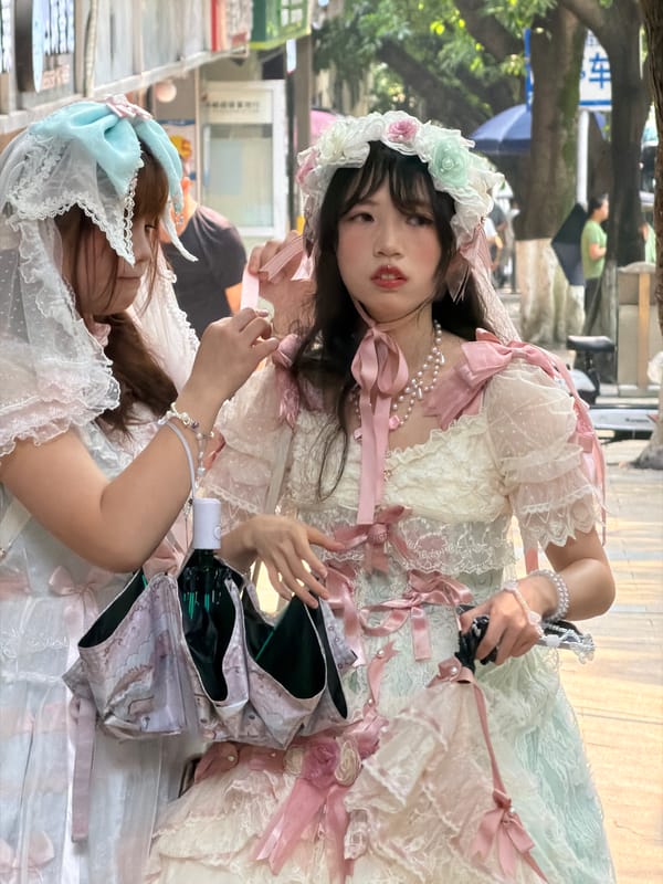 Lolita fashion enthusiasts spotted on Yuzhong District streets