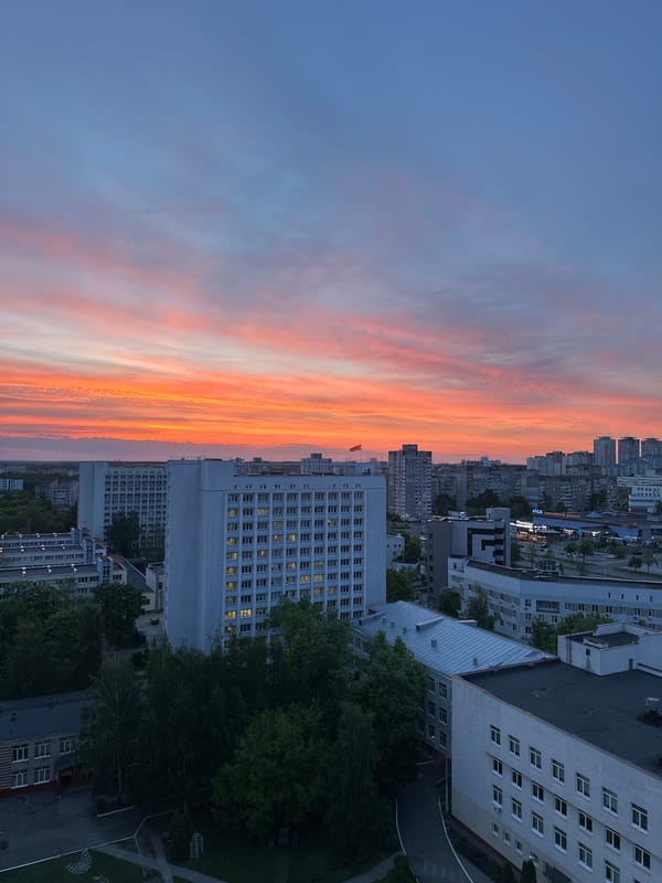 Sunset views captured across Minsk cityscape during evening hours