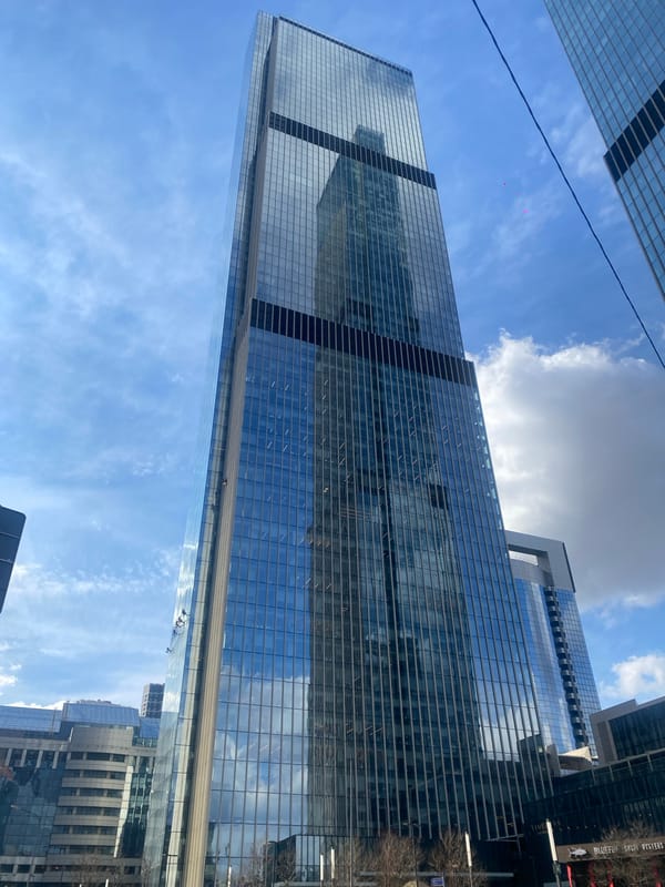 Glass skyscraper photographed in Khimki, Russia