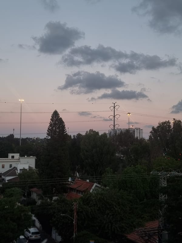 Evening moments captured in Ramat Gan: stormy skies, playful cat