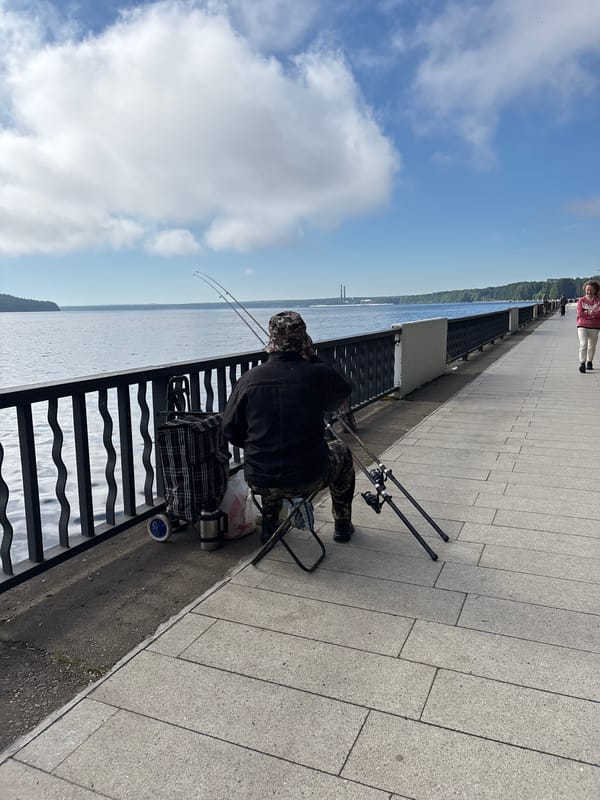 Fishing from the promenade on a calm Chaikovsky morning