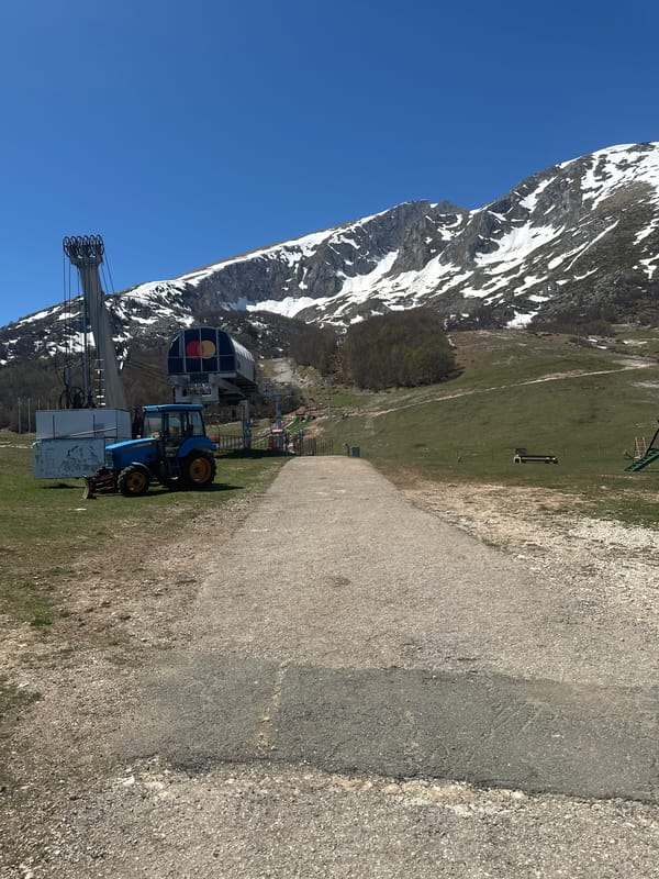Blue tractor spotted near ski lift in Montenegro mountains