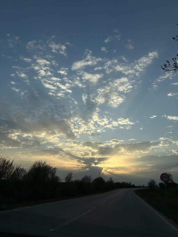 Rural Bulgarian road photographed under evening sky near Ugarchin
