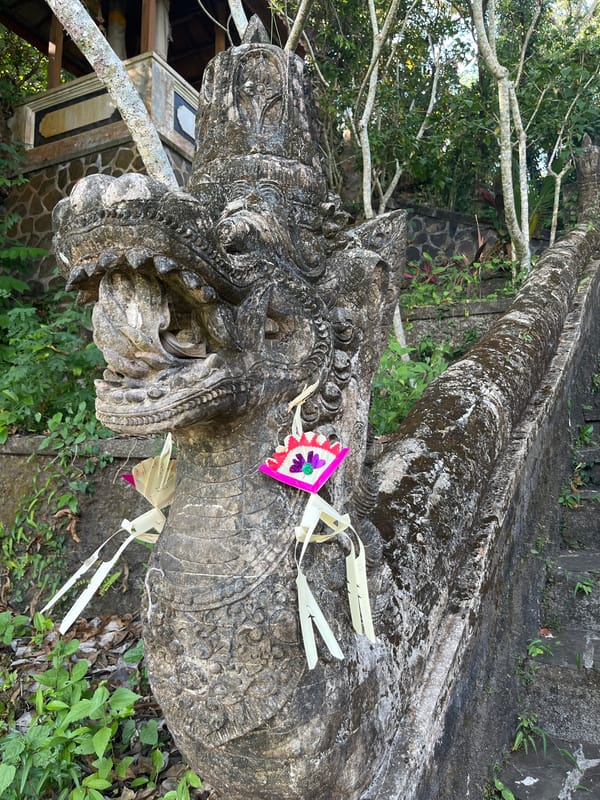 Ancient stone carvings blend with modern elements in Kuta Selatan