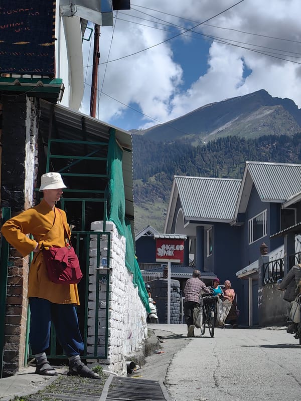 Mountain village scenes from Vashisht, India with traditional architecture