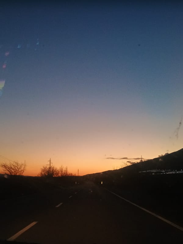 Twilight highway scene documented near Dabovo, Bulgaria