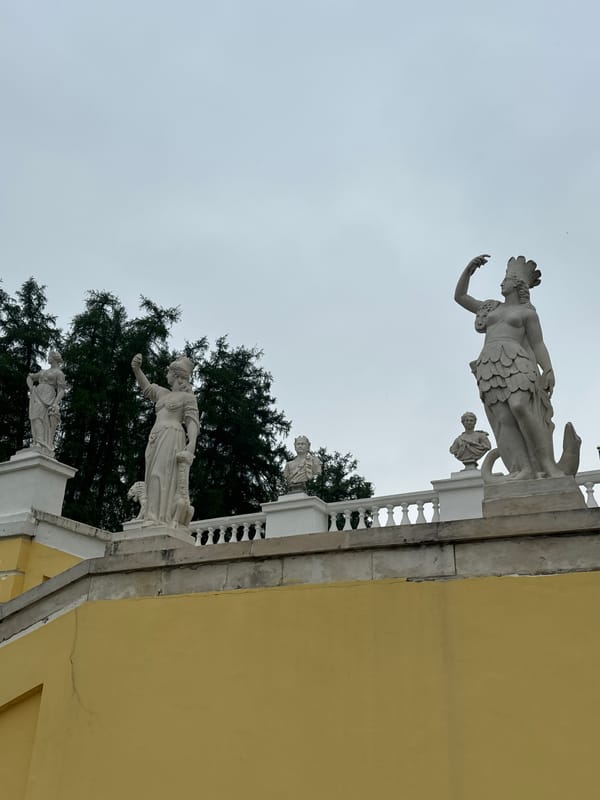 Visitor documents classical architecture at Arkhangel'skoe estate Russia