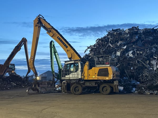 Scrap yard operations documented at dusk in Gorleston-on-Sea
