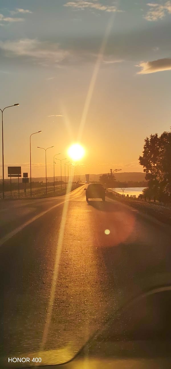 Sunset scenes documented across Chaikovsky, Russia roads