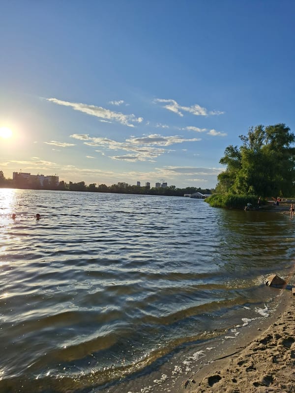 Beach, fast food, and café patios on a summer afternoon