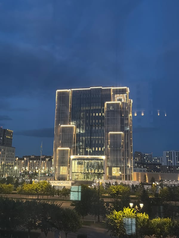 Astana skyline glows as day turns to night