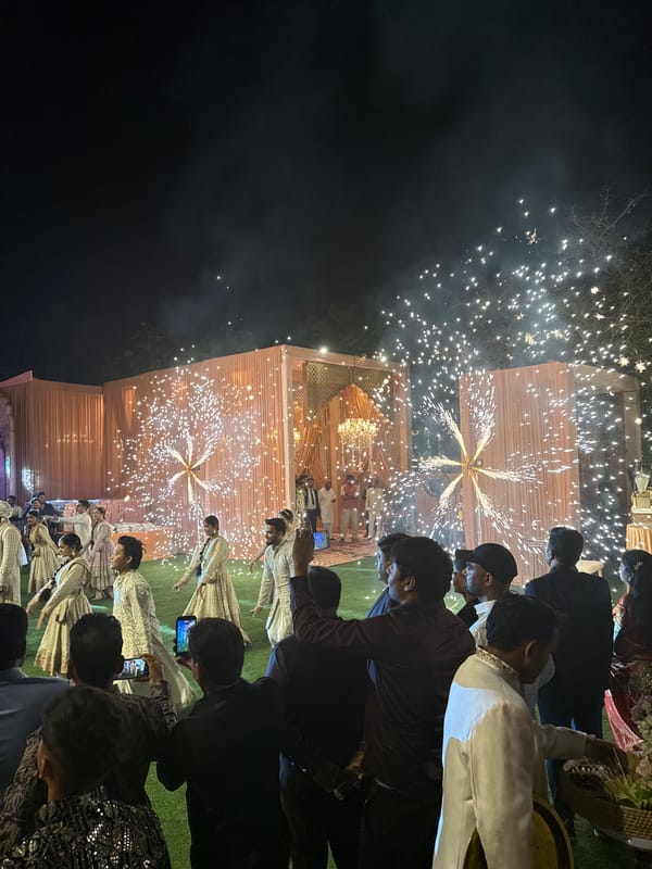 Wedding ceremony held outdoors in Delhi with traditional decorations