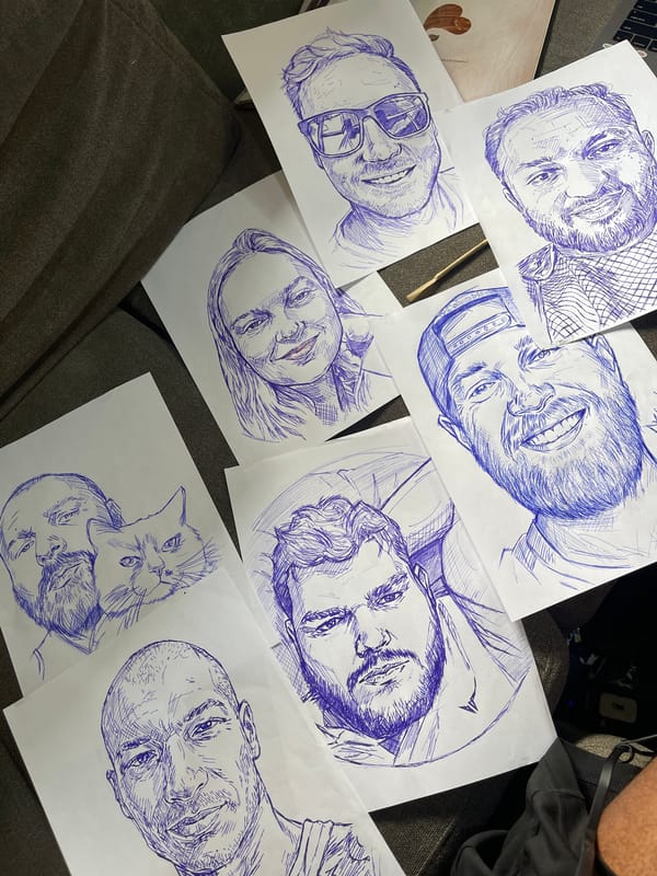 Pen-and-ink portrait sketches laid out in Abuja