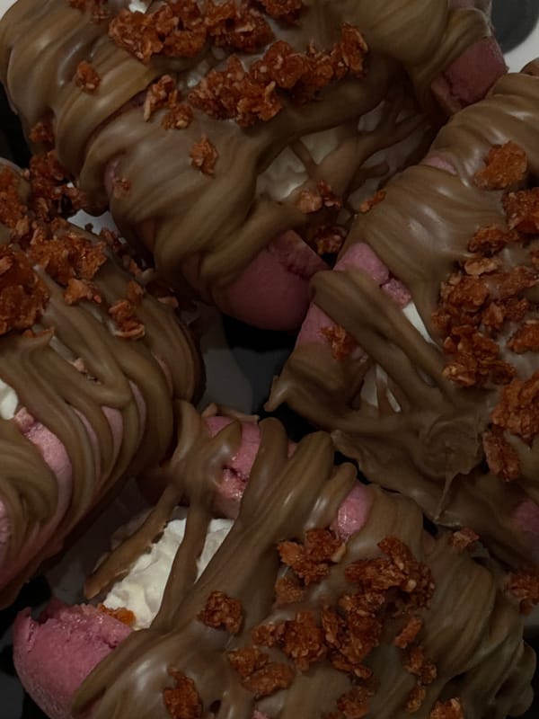 Pink desserts photographed in Tel Aviv evening hours