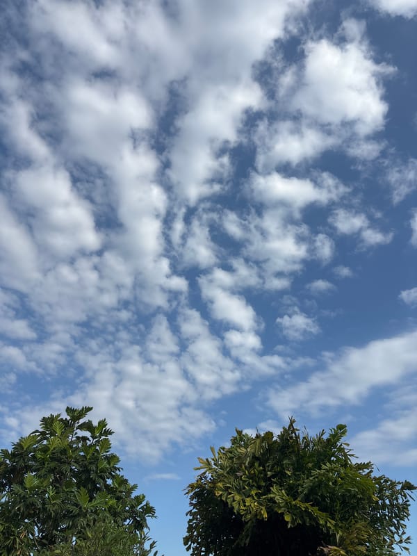 Clear skies with scattered clouds observed in Mengwi, Indonesia