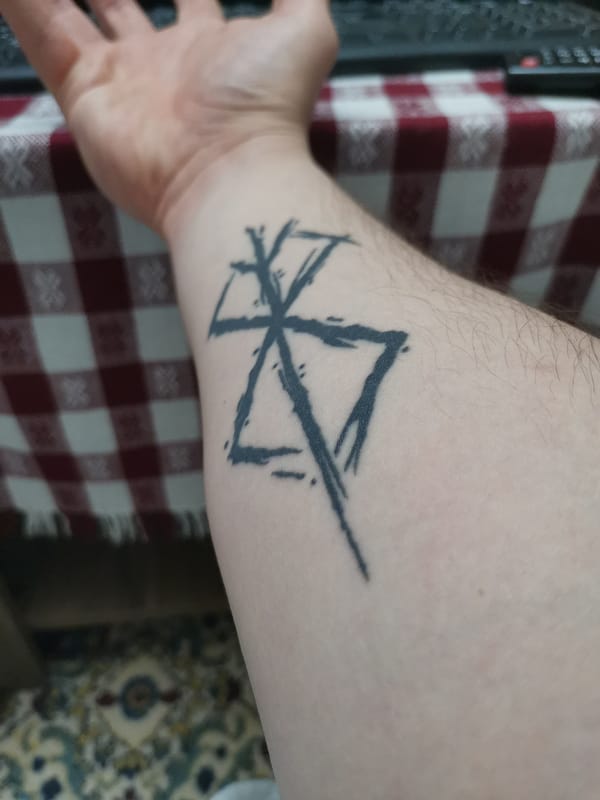 Berserk manga tattoo displayed in Parvomay, Bulgaria