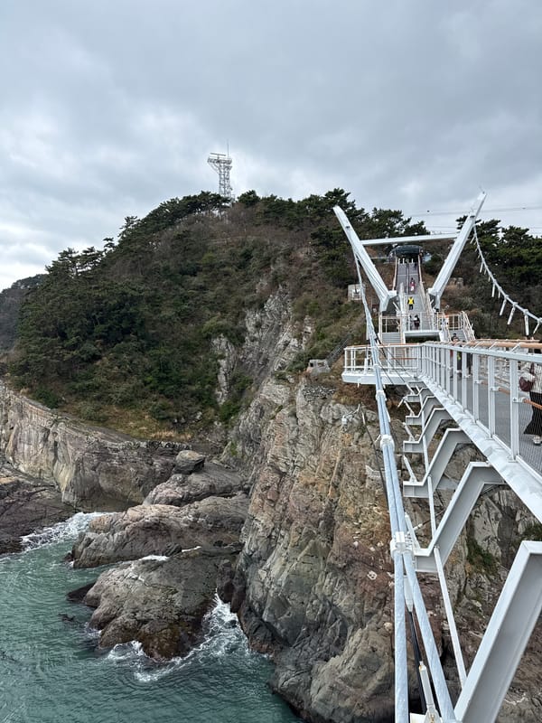 Busan coastline and skyline captured under overcast morning conditions