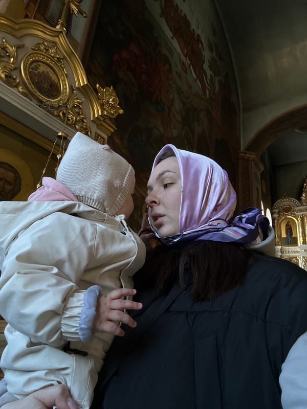Family visits Eastern Orthodox church during morning hours