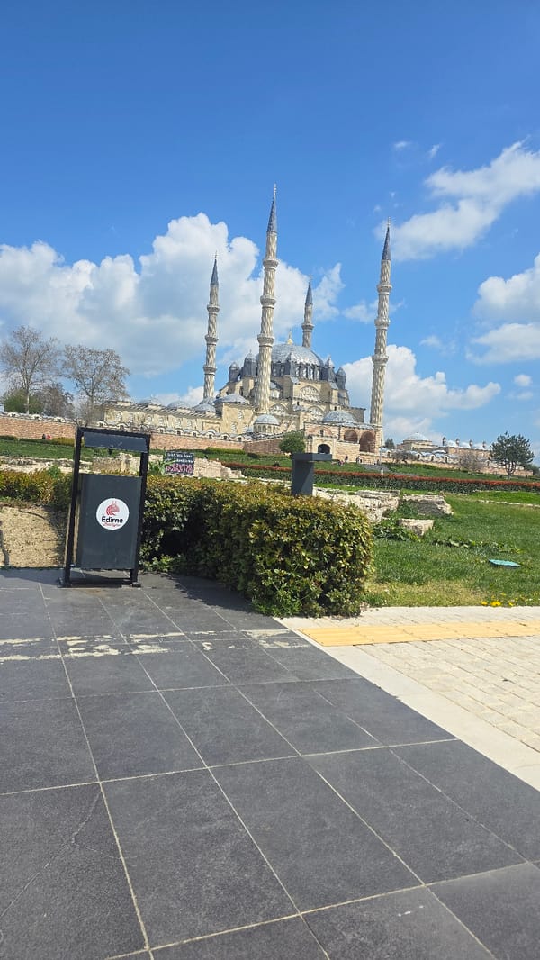 Selimiye Mosque photographed under blue skies in Edirne, Turkey