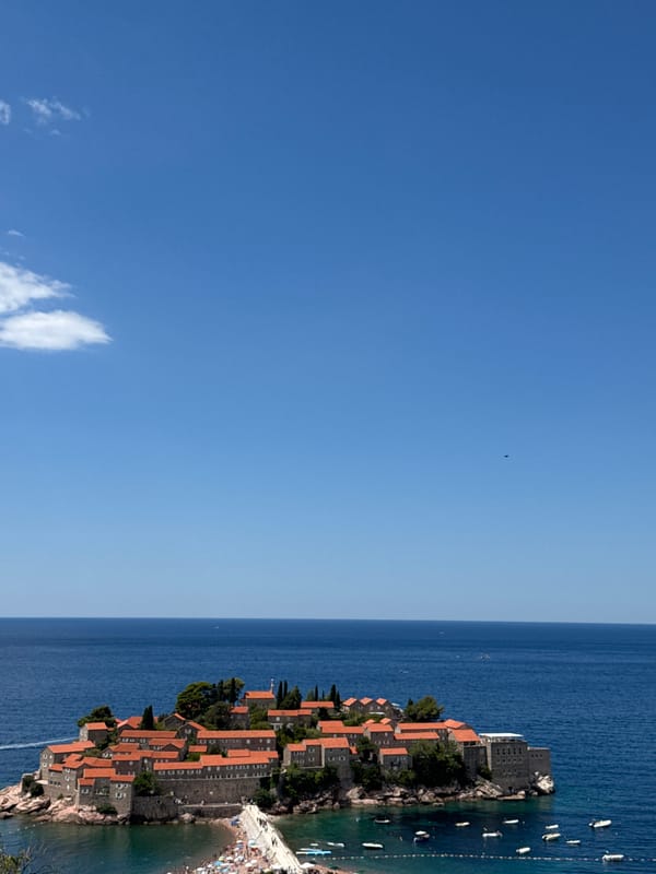 Sveti Stefan island village seen from multiple angles, Montenegro
