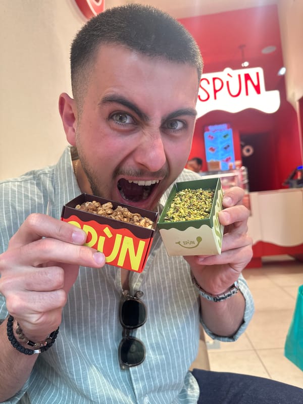 Man shops for popcorn at decorated Milan food store