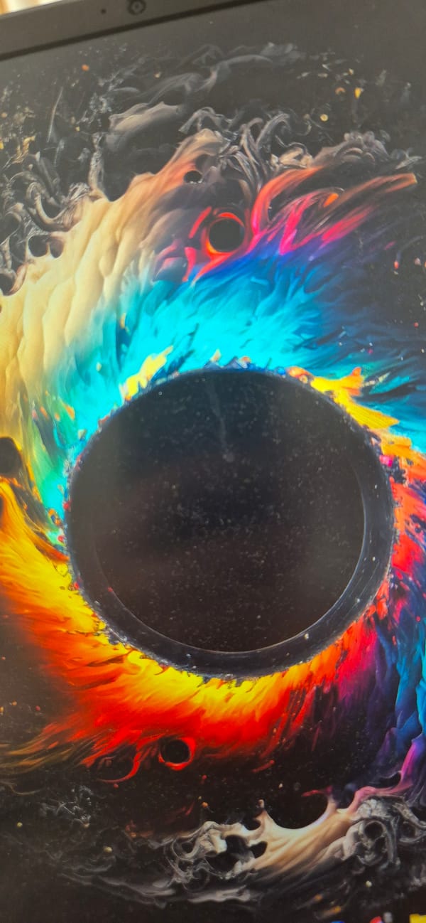 Digital artwork featuring black hole displayed on laptop screen