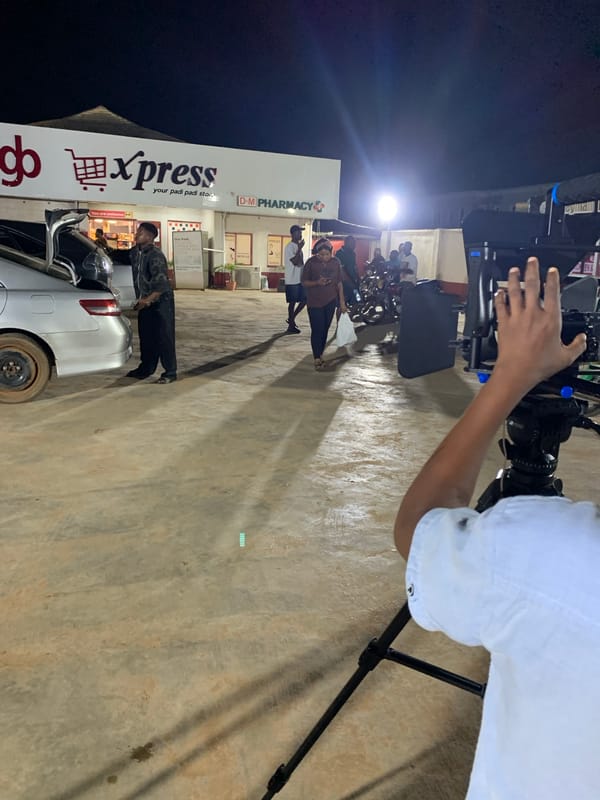 Nighttime video production filmed at Ikorodu retail district