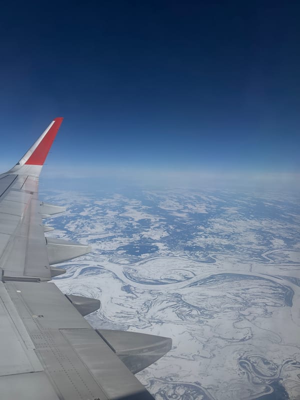 Passenger captures aerial view from airplane window over Khimki