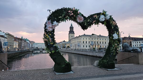 Gothenburg canals and waterfront at dusk, June evening