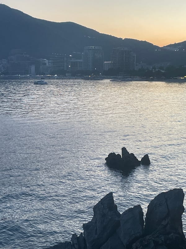 Evening coastal scenes documented across Budva, Montenegro waterfront