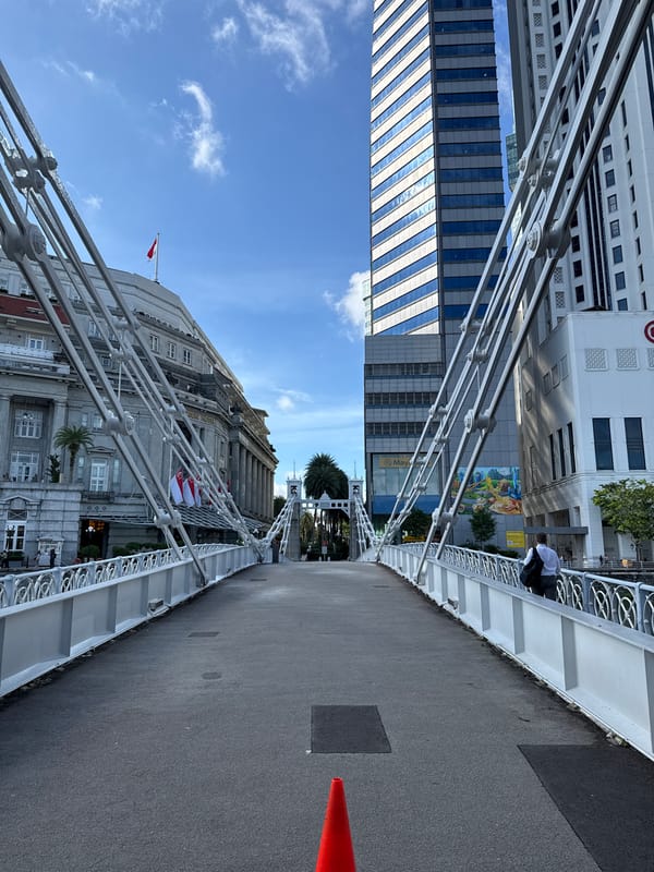 Nighttime documentation of Singapore's historic civic district landmarks