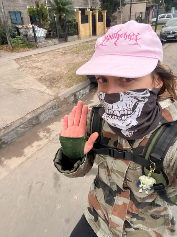Person in camouflage and skull gaiter spotted on Beccar road
