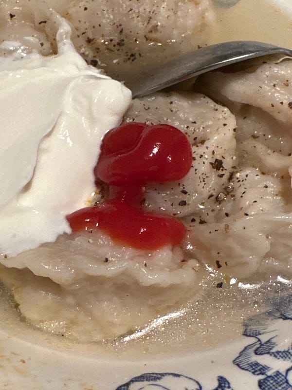 Pierogi meal documented with traditional garnishes and condiments